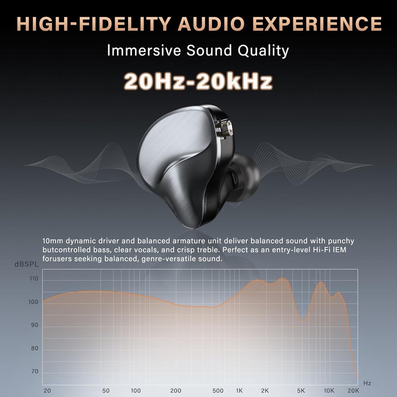 MAXAUX in Ear Monitors Earphones Wired IEM Headphones Without Microphone,1DD+1BA HiFi Bass,4N OFC Detachable Cable,Noise Isolating Earbuds for Musicians,Singers,Studio,Gaming,Stage Monitors,DJ,PC,PS5 - Image 3